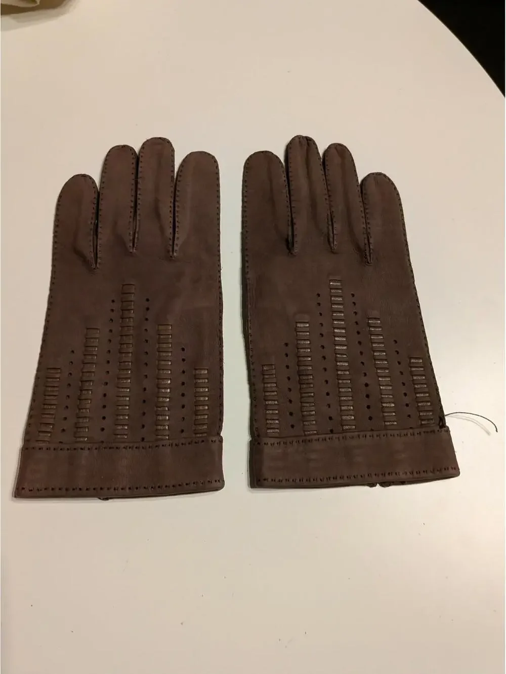 Hermes Gloves Brown Perforated Leather Ladies Size 7